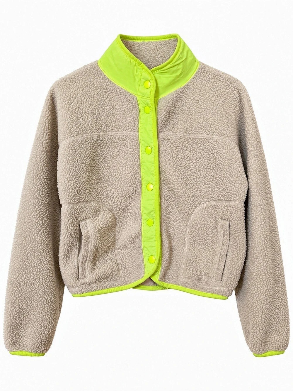 Old Navy Active Girls L 10/12 Cream Sherpa Fleece Jacket Neon Yellow